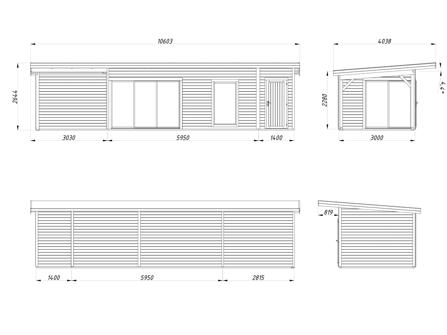 Palmako Andrea 21,1+7,9 m2 Slide - Lackiert hellgrau RAL7042 + anthrazit RAL7016