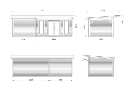 Palmako Aurelia 12,7+7,9 m2 - Lackiert dunkelgrau RAL7012 + anthrazit RAL7016