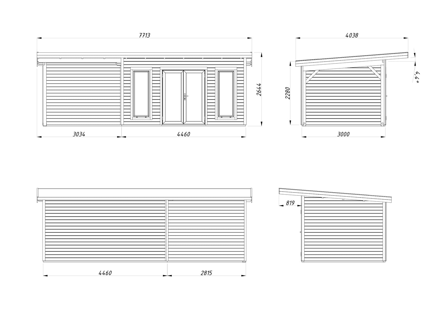 Palmako Aurelia 12,7+7,9 m2 - Lackiert hellgrau RAL7042 + anthrazit RAL7016