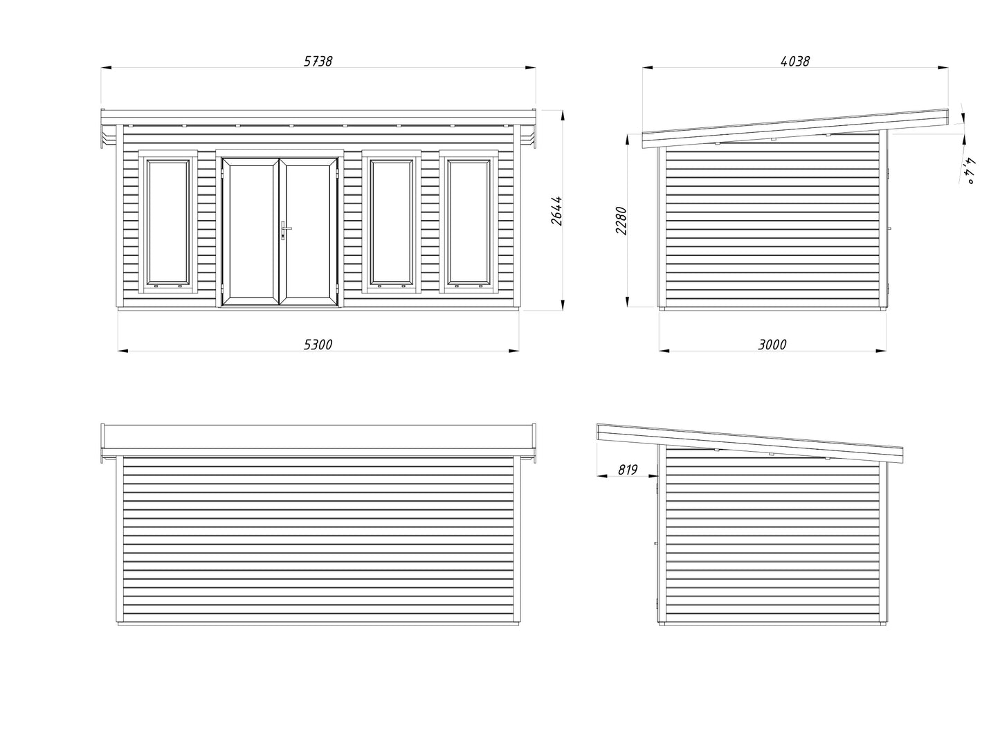 Palmako Aurelia 15,2 m2 - Lackiert hellgrau RAL7042 + anthrazit RAL7016