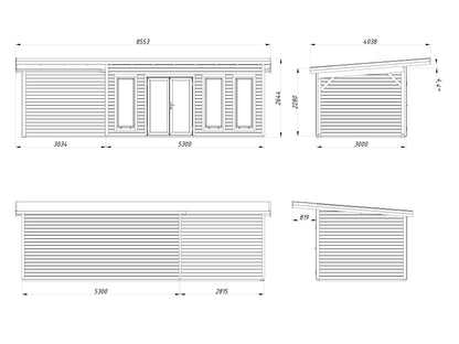 Palmako Aurelia 15,2+7,9 m2 - Lackiert hellgrau RAL7042 + anthrazit RAL7016