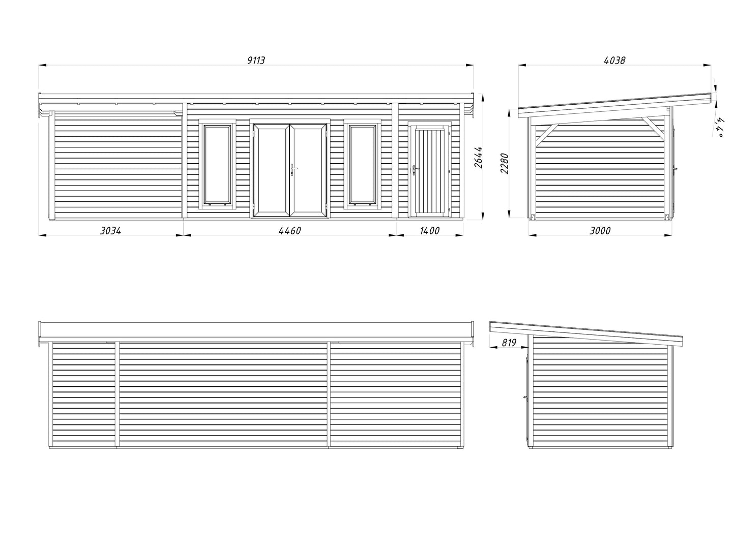 Palmako Aurelia 16,7+7,9 m2 - Lackiert weiß RAL9016 + anthrazit RAL7016