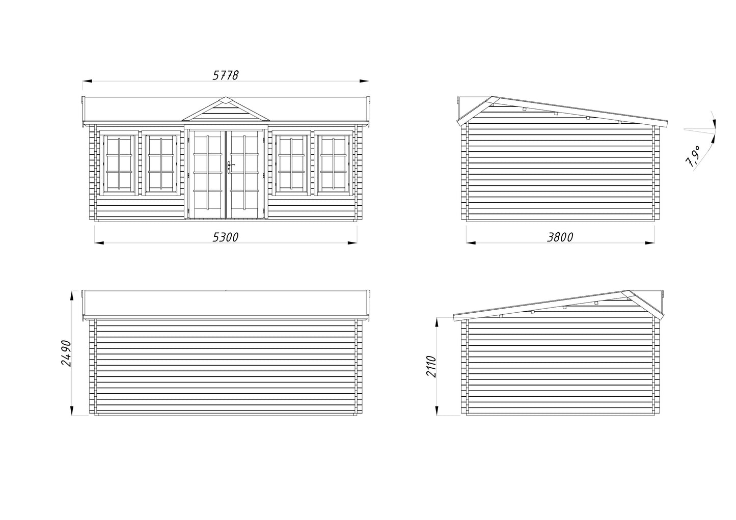 Palmako Claudia Pent 19,4 m2 - Lackiert hellgrau RAL7042 + weiß RAL9016