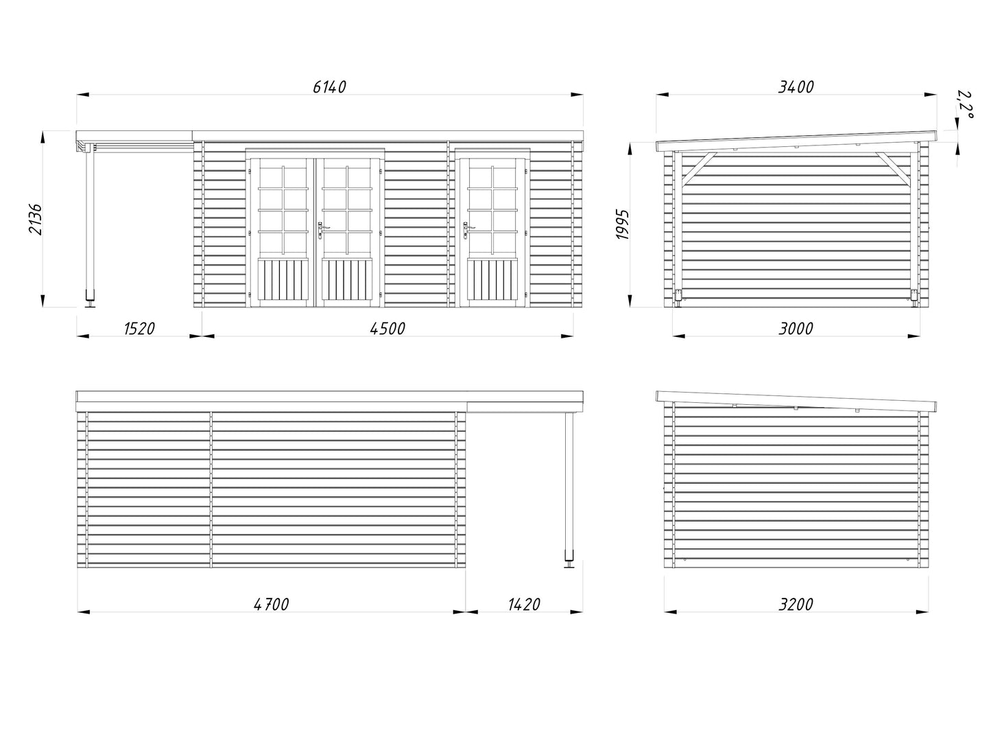 Palmako Ella 13,1+3,9 m2 - Naturbelassen