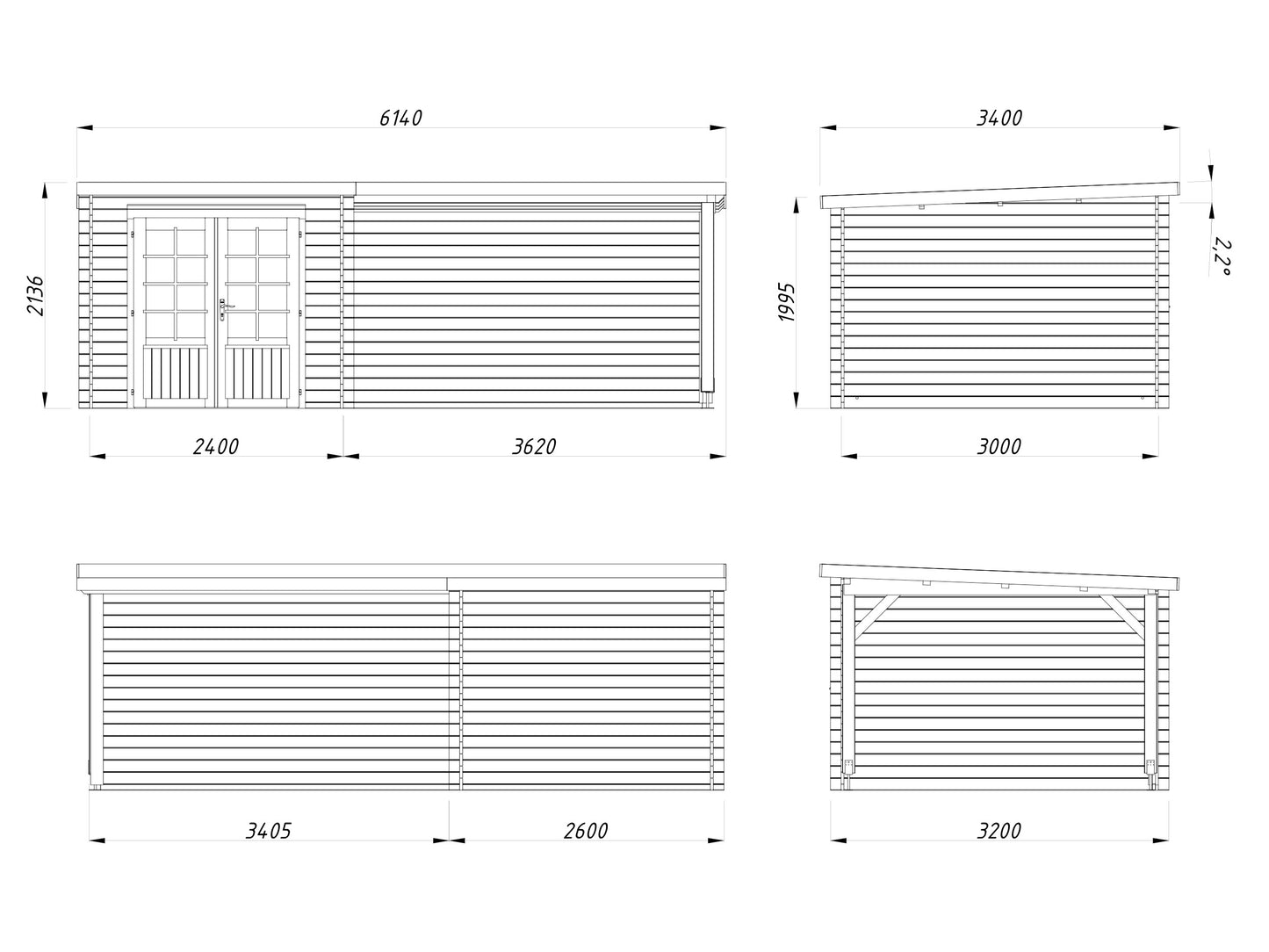 Palmako Ella 6,9+10,0 m2 - Naturbelassen