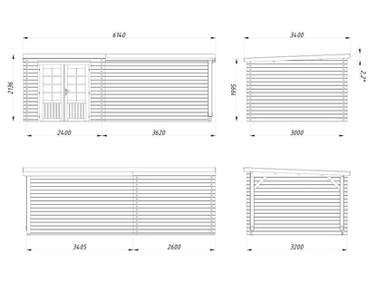 Palmako Ella 6,9+10,0 m2 - Lackiert dunkelgrau RAL7012 + weiß RAL9016