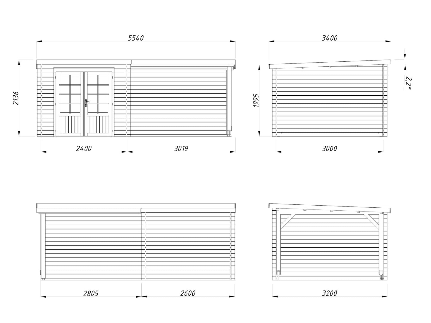 Palmako Ella 6,9+8,2 m2 - Grau tauchgrundiert