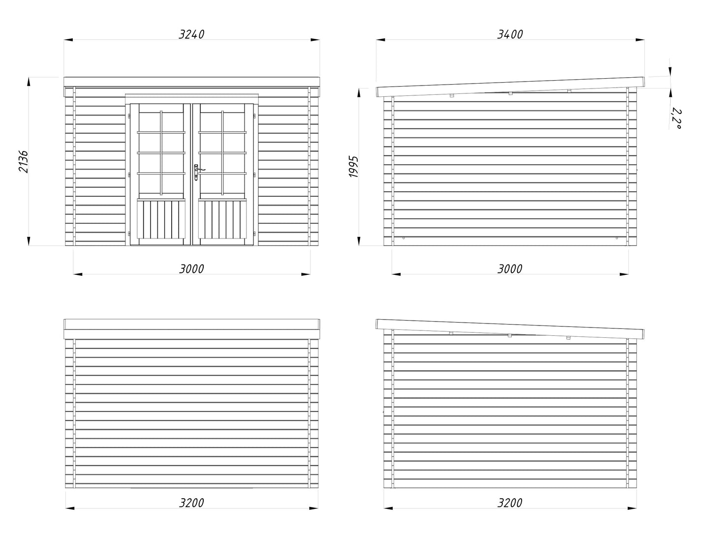 Palmako Ella 8,7 m2 - Lackiert hellgrau RAL7042 + weiß RAL9016