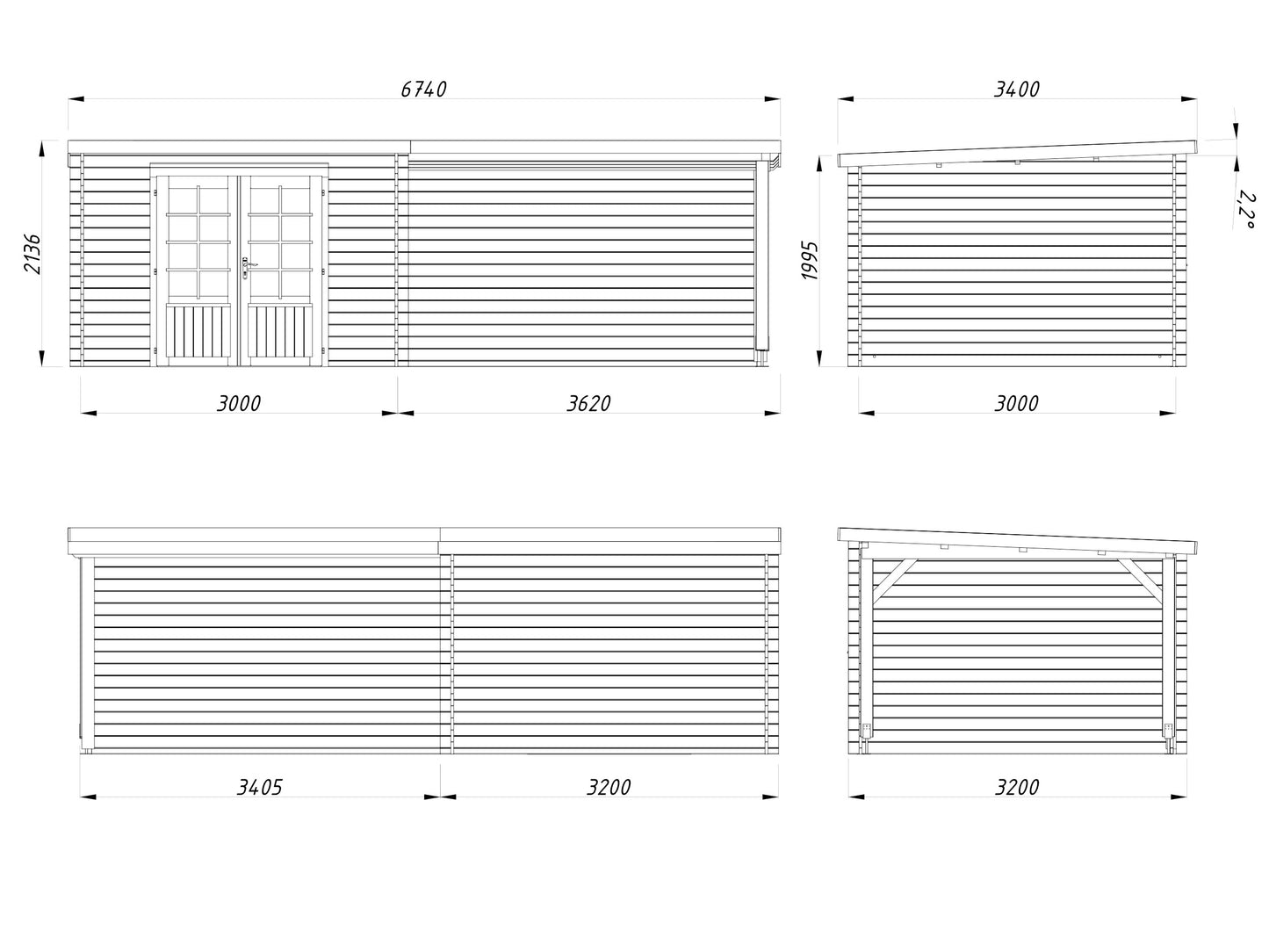 Palmako Ella 8,7+10,0 m2 - Lackiert dunkelgrau RAL7012 + anthrazit RAL7016