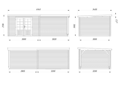 Palmako Ella 8,7+8,2 m2 - Lackiert hellgrau RAL7042 + weiß RAL9016