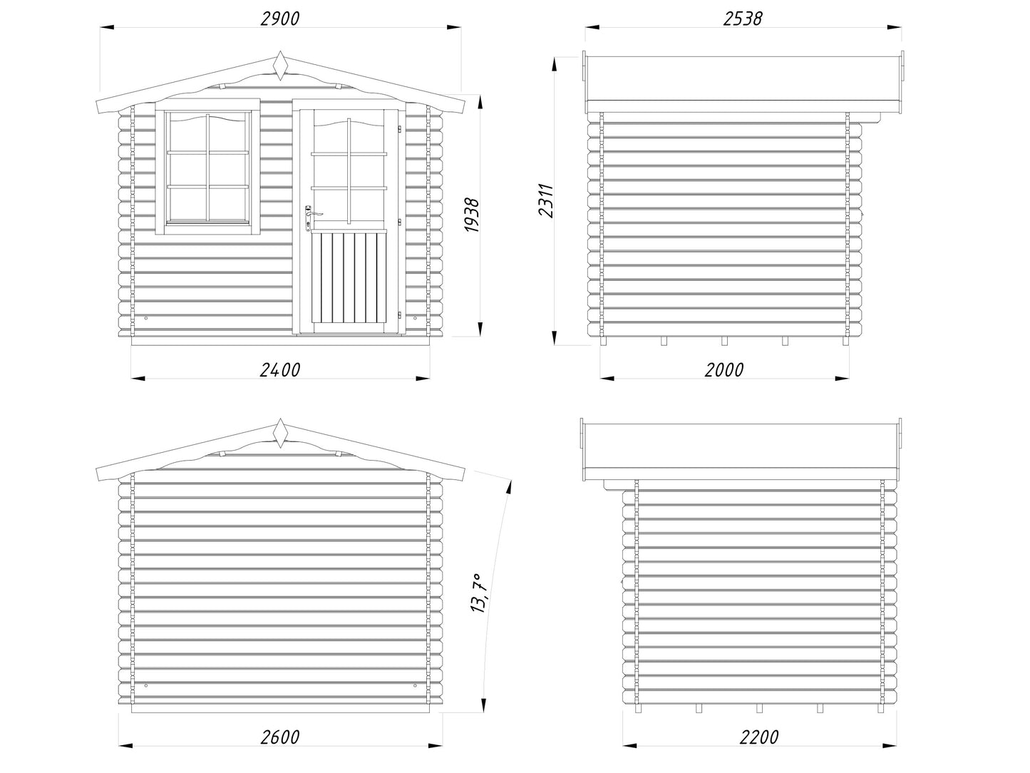 Palmako Emma 4,6 m2 - Grau tauchgrundiert