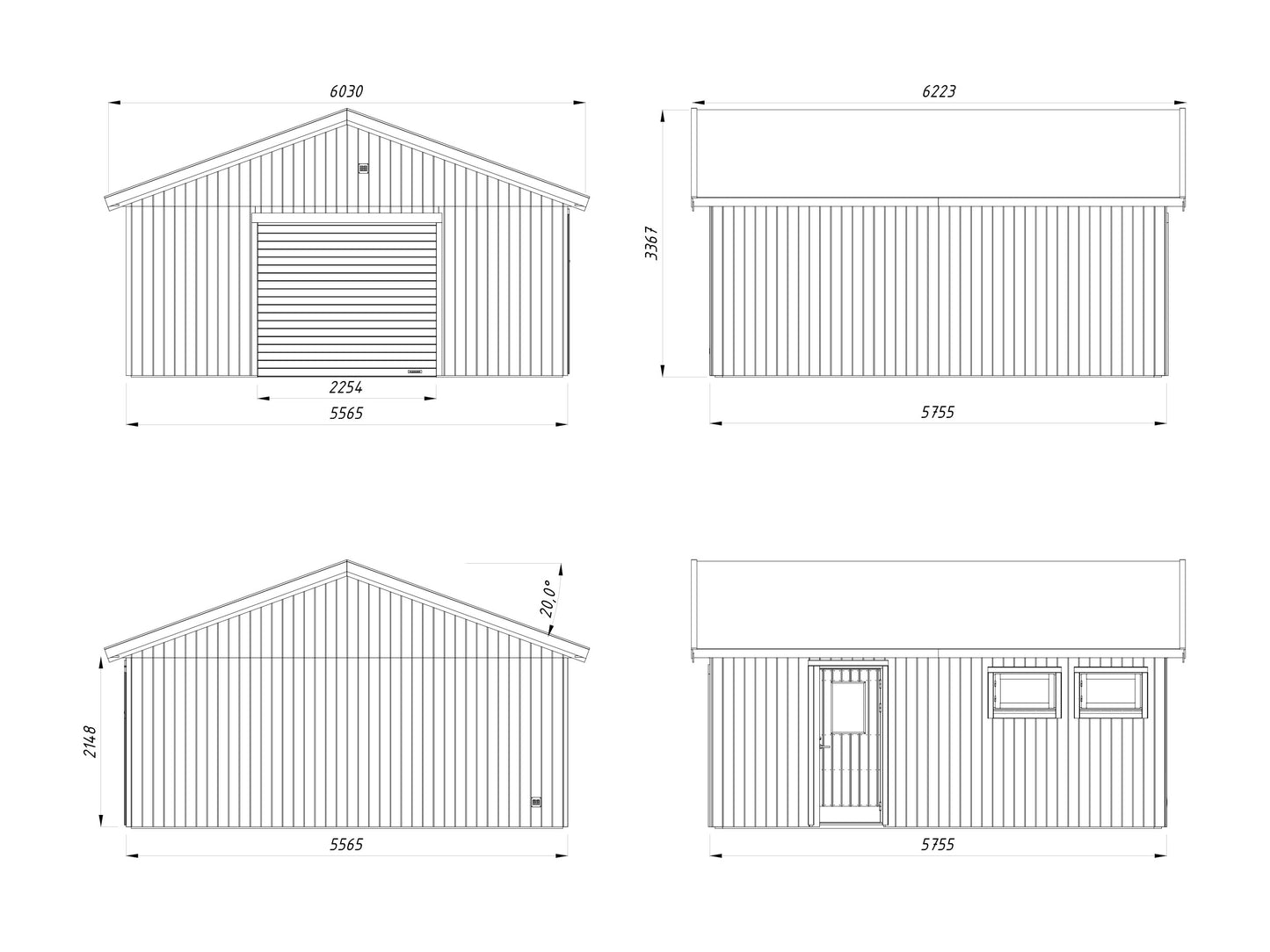 Palmako Andre 28,5 m2 mit Sektionaltor - Naturbelassen