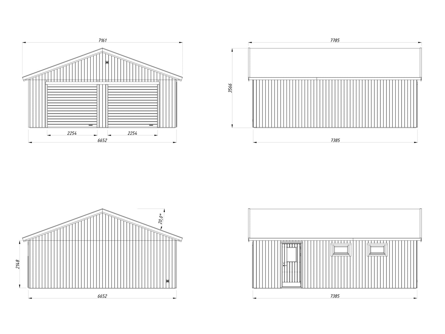 Palmako Andre 44,7 m2 mit Sektionaltor - Naturbelassen