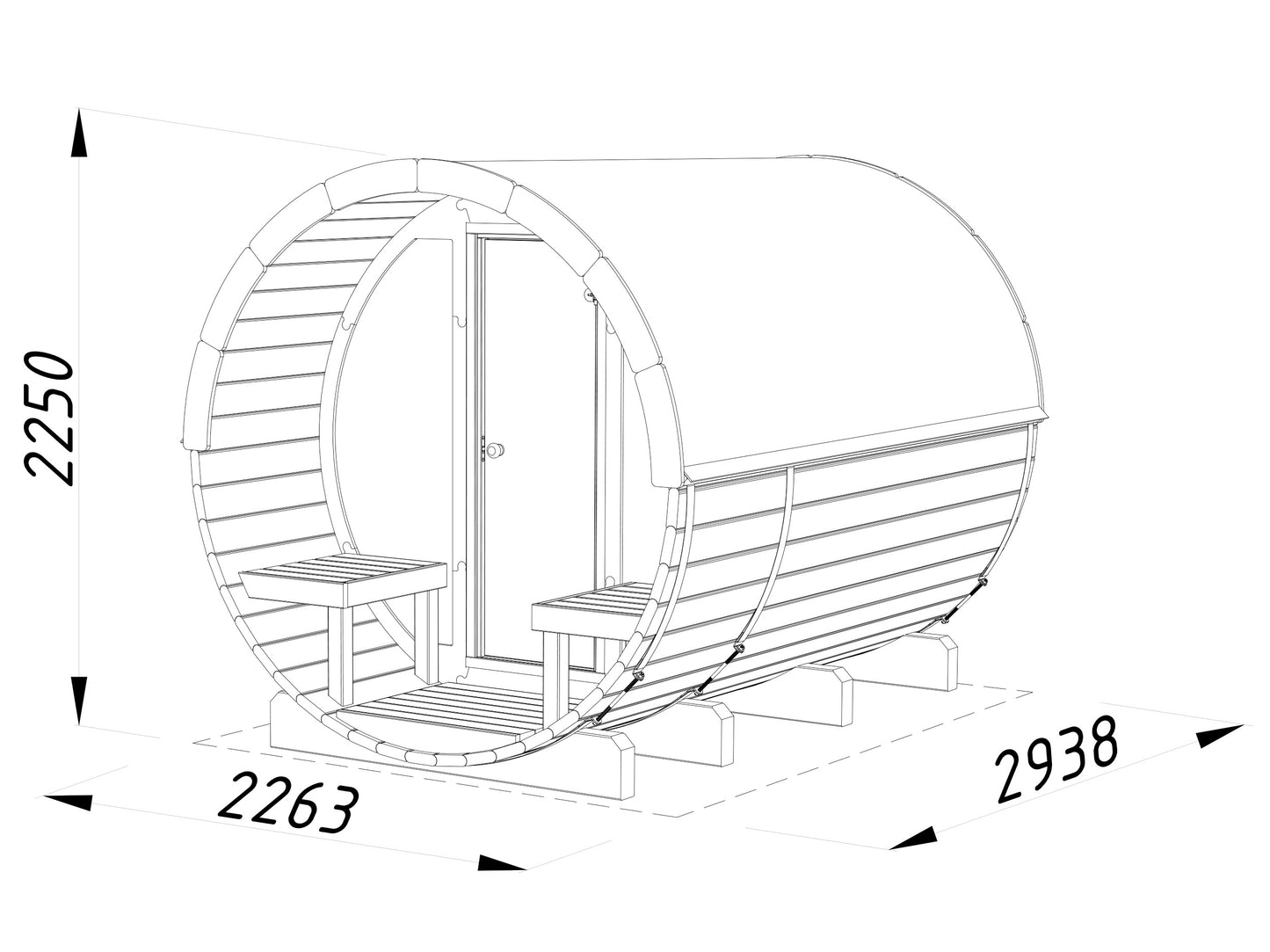 Palmako Anita 1,6+0,7 m2 mit Glasfront - Naturbelassen