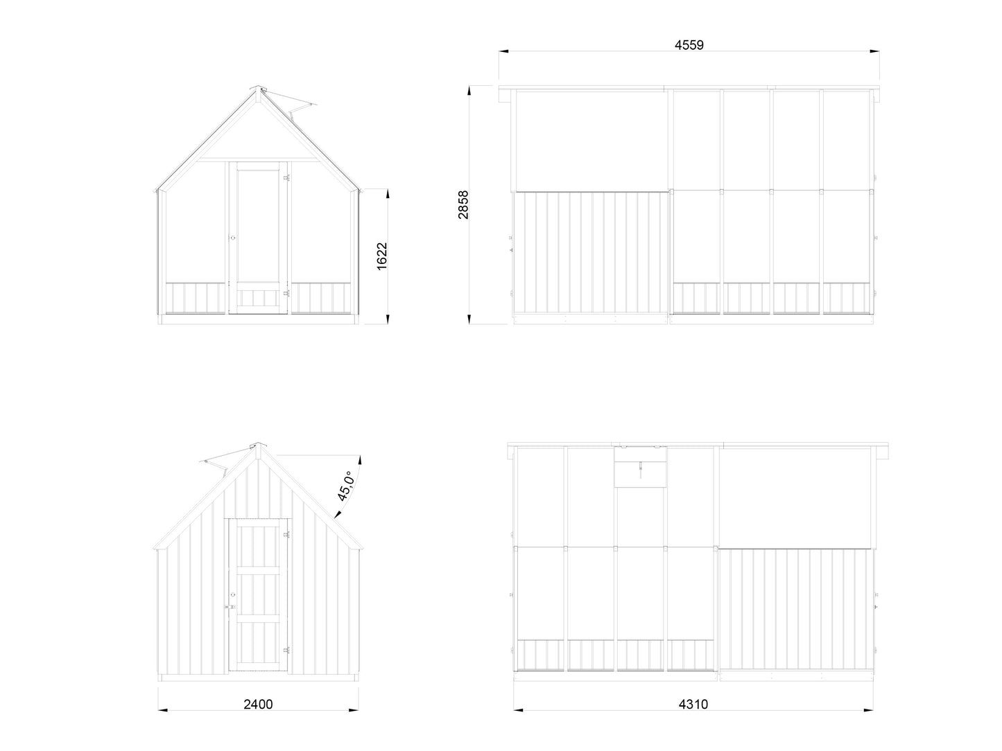 Palmako Emilia 5,4+4,0 m2 (RAL7012) - Lackiert dunkelgrau RAL7012