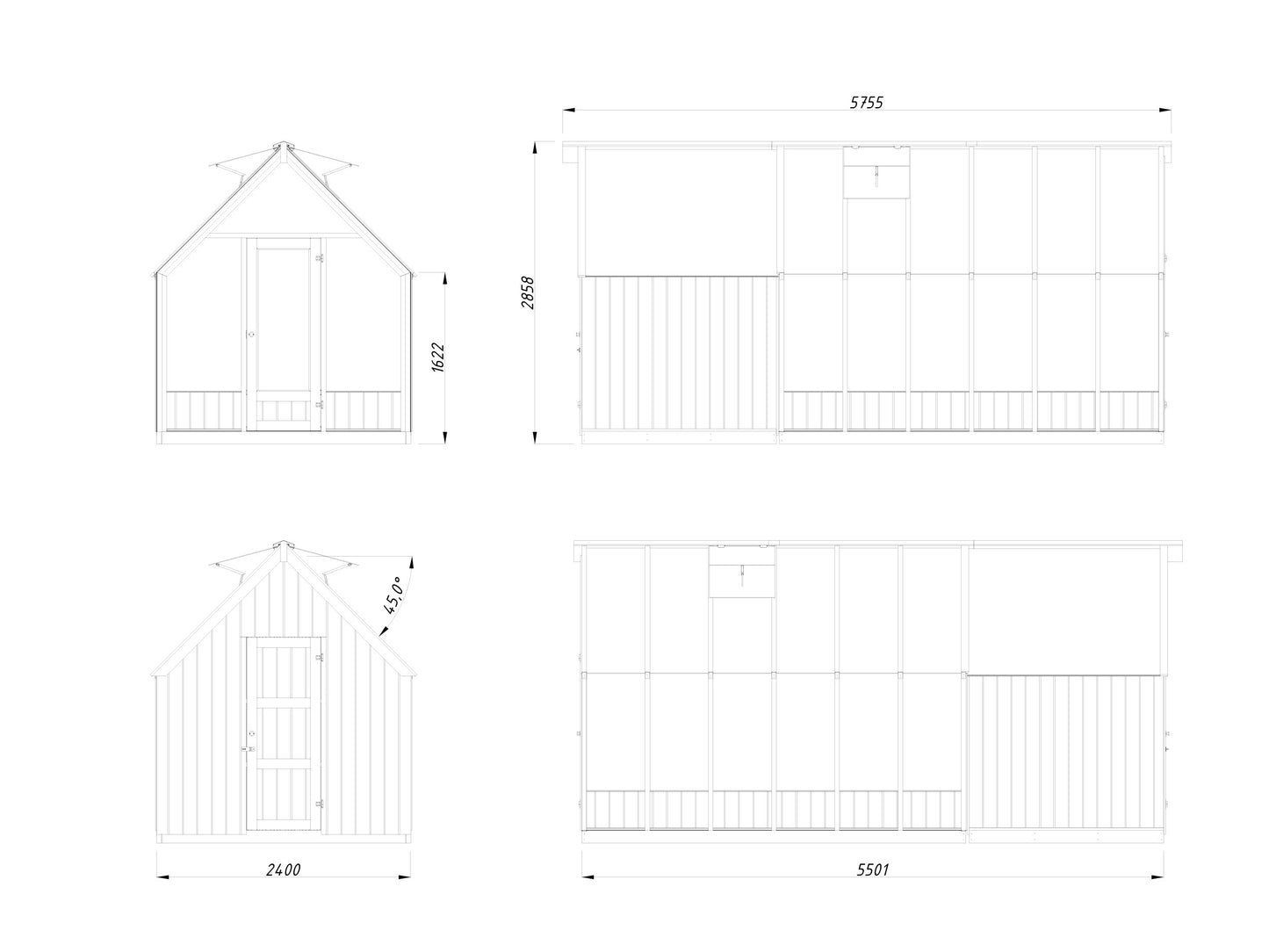 Palmako Emilia 8,2+4,0 m2 (RAL7012) - Lackiert dunkelgrau RAL7012