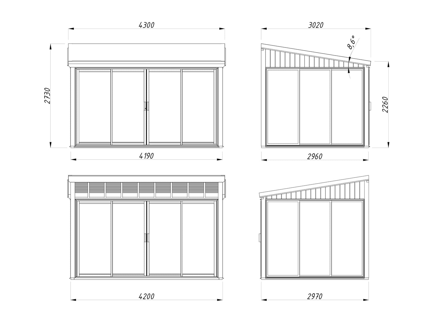 Palmako Lumi 11,6 m2 Slide - Lackiert hellgrau RAL7042