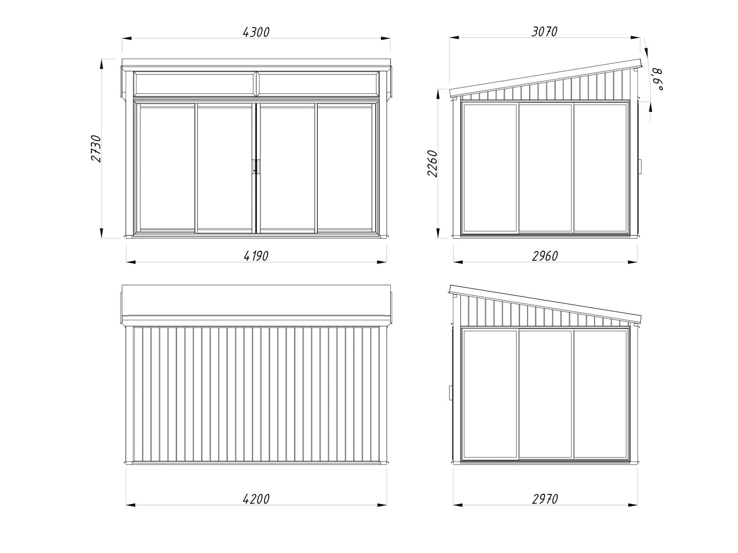 Palmako Saga 11,6 m2 Slide - Lackiert dunkelgrau RAL7012