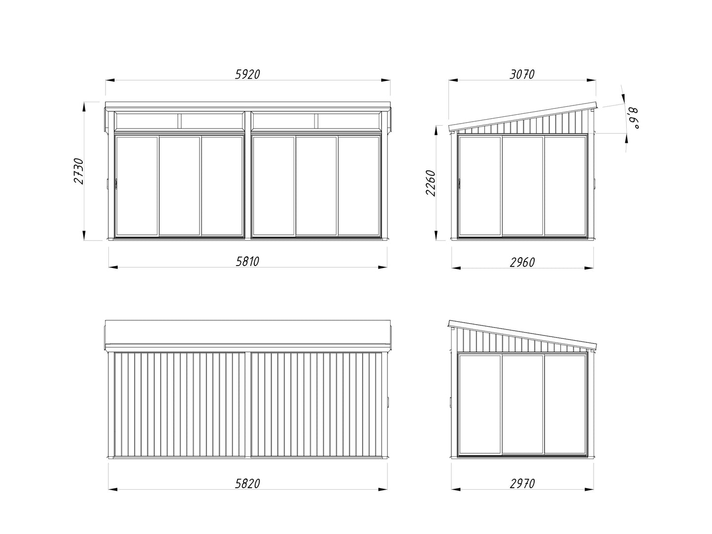 Palmako Saga 16,2 m2 Slide Plus - Lackiert hellgrau RAL7042