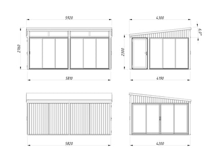 Palmako Saga 23,3 m2 Slide - Lackiert hellgrau RAL7042