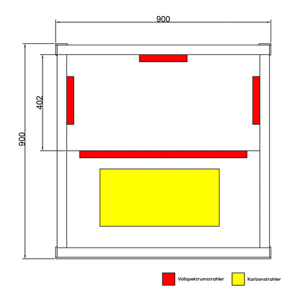 Dewello Infrarotkabine MILTON VOLLSPEKTRUM 90x90 bei TroniTechnik