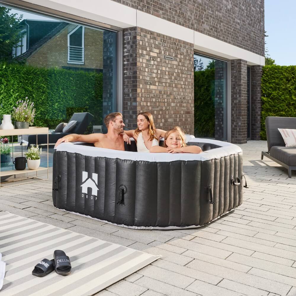 Home Deluxe Outdoor Whirlpool DROP inkl. Abdeckung - ⌀185 cm Schwarz für 6 Personen