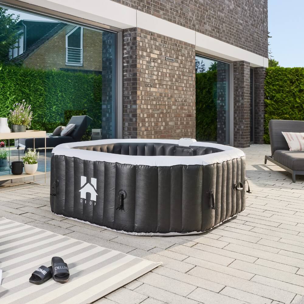 Home Deluxe Outdoor Whirlpool DROP inkl. Abdeckung - ⌀185 cm Schwarz für 6 Personen