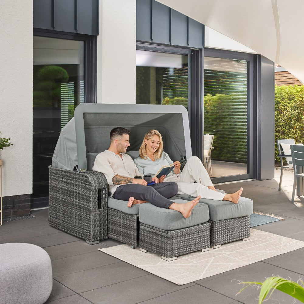 Home Deluxe Strandkorb mit Liegefunktion und Abdeckung HOLBY - Grau