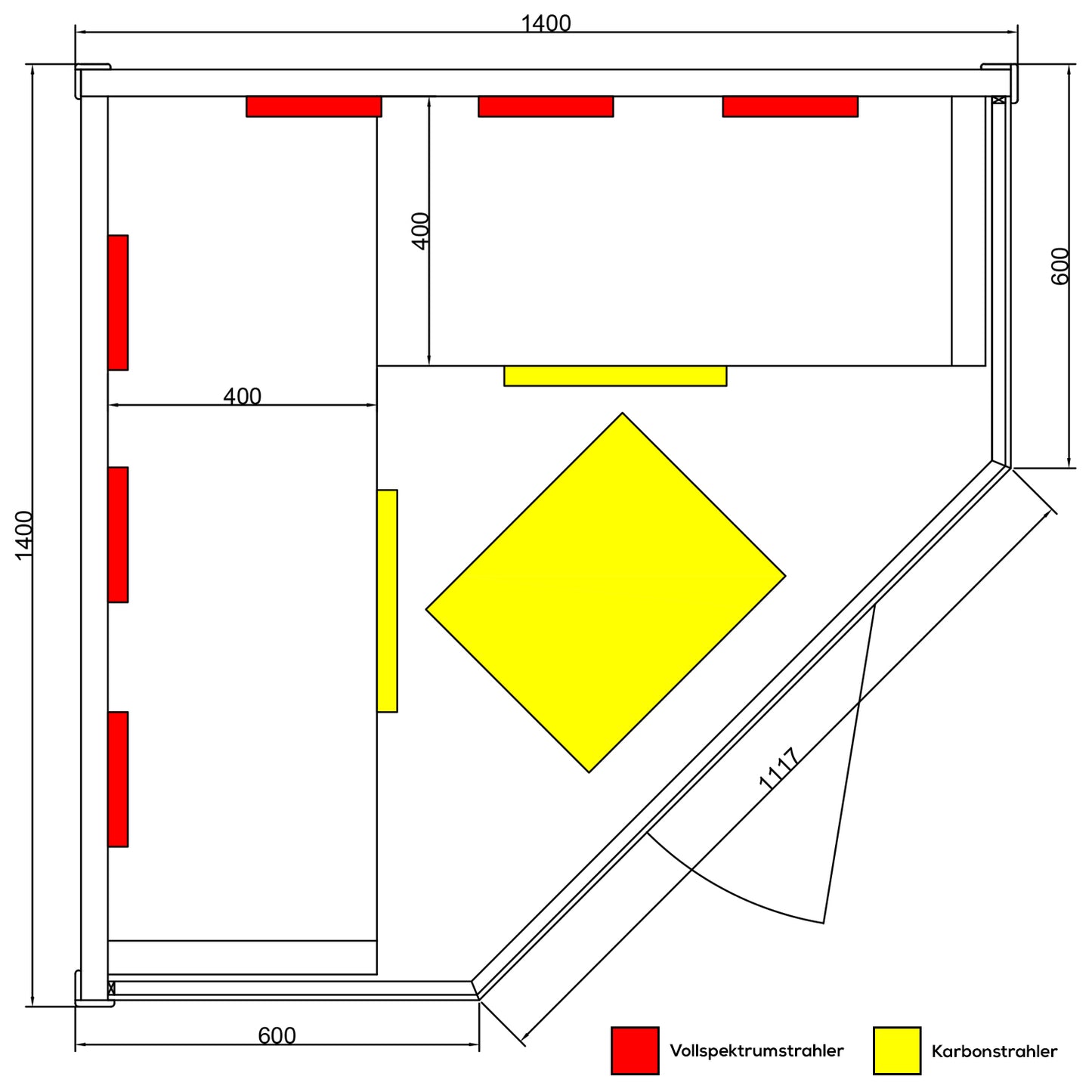 Dewello Infrarotkabine BRANDON 140x140 Dual-Therm bei TroniTechnik