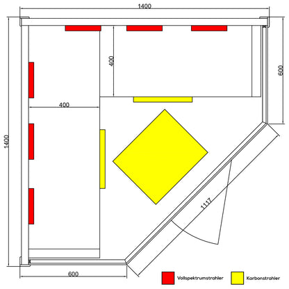Dewello Infrarotkabine BRANDON 140x140 Dual-Therm bei TroniTechnik