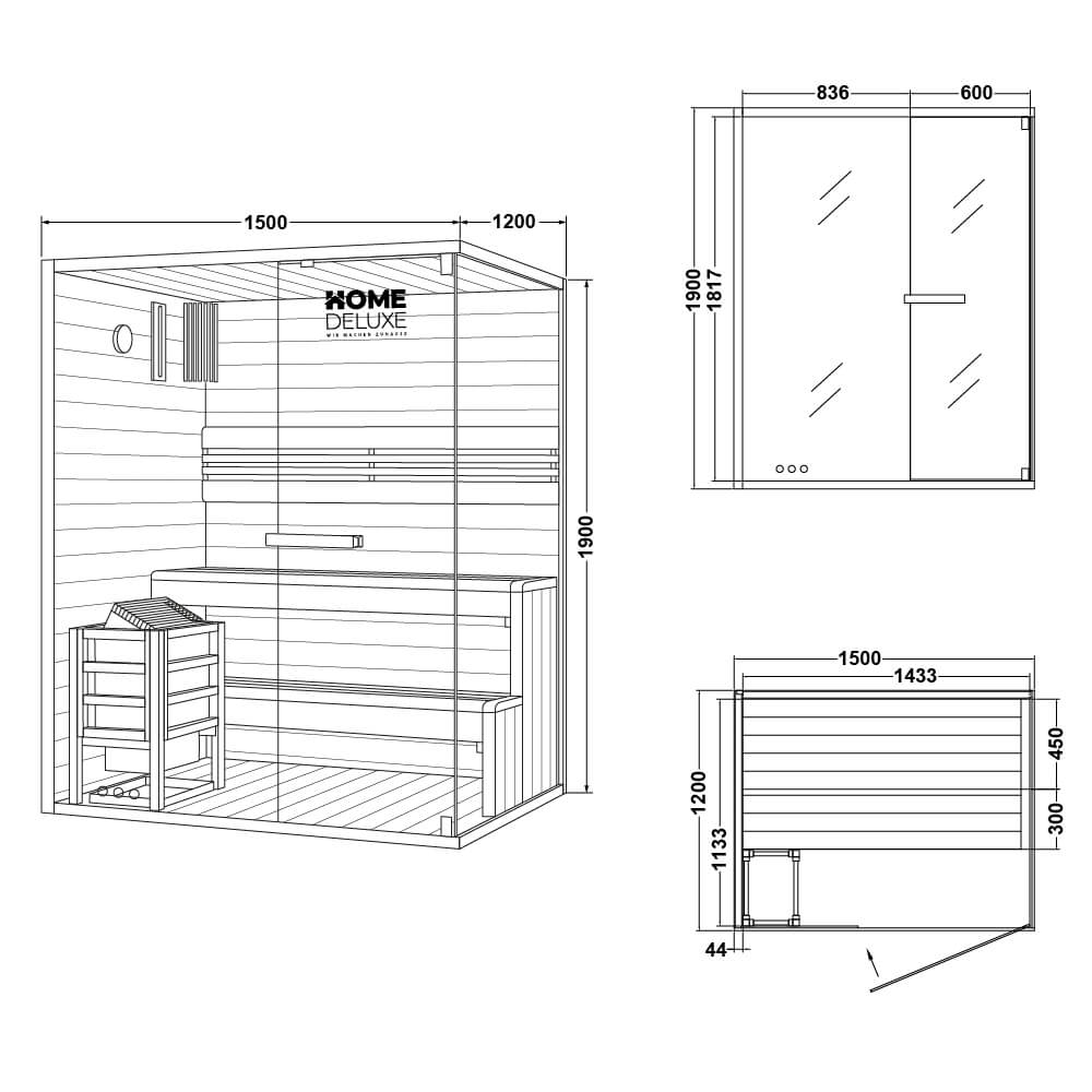 Home Deluxe Traditionelle Sauna SHADOW L - 150 x 120 cm für 3 Personen