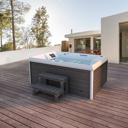 Home Deluxe Outdoor Whirlpool mit Treppe und Thermoabdeckung STREAM 211 x 156 cm für 3 Personen