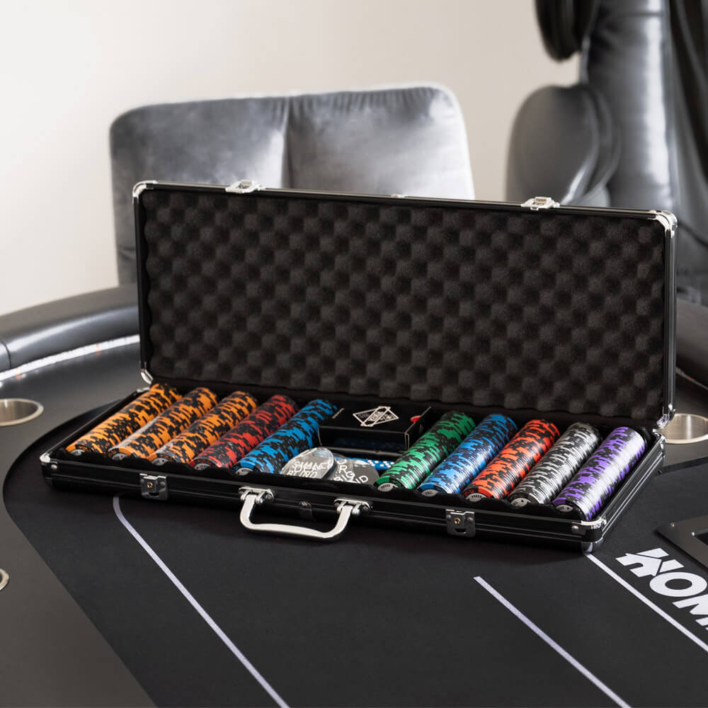 Home Deluxe LED Pokertisch inkl. Pokerkoffer und 8 Stühle STRAIGHT FLUSH - Für 9 Personen