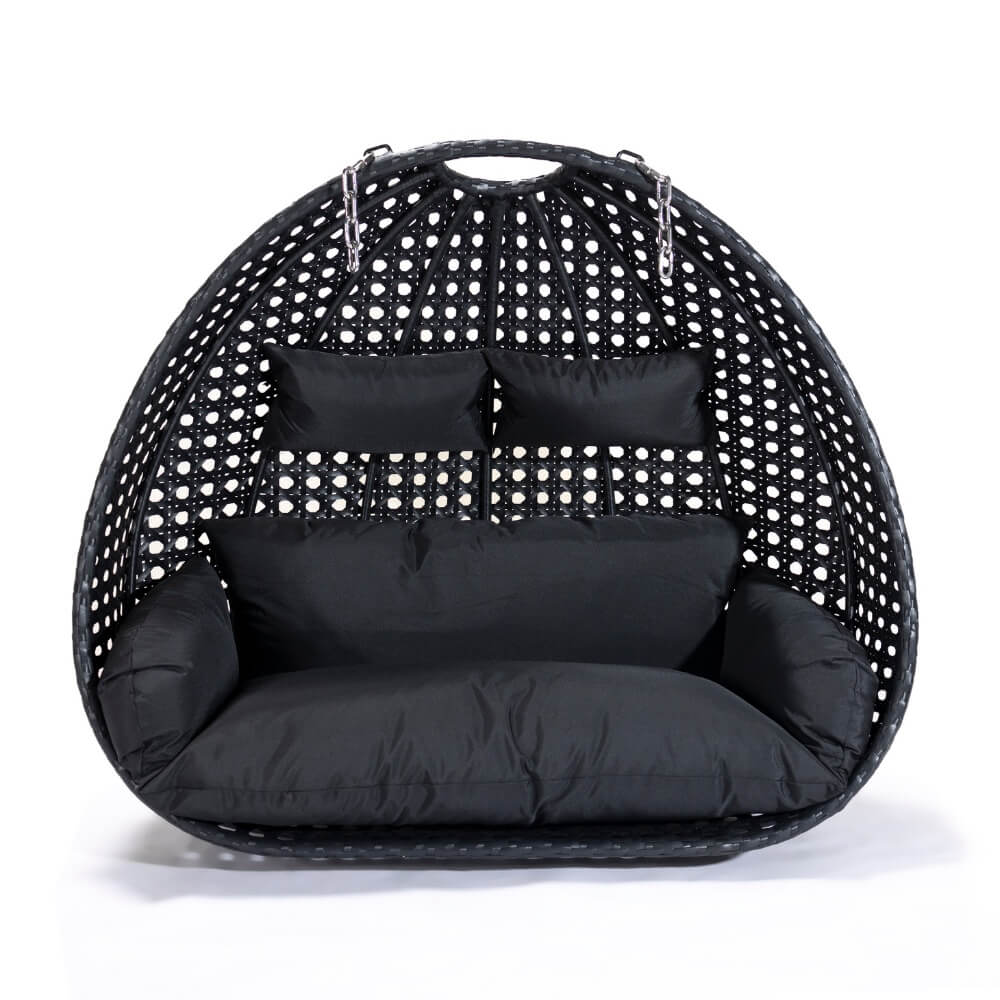 Home Deluxe Polyrattan Hängesessel nur Korb und Kissen TWIN - Schwarz