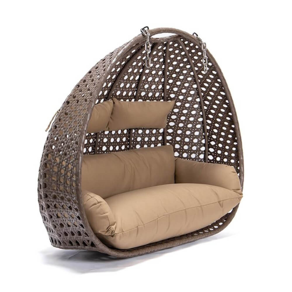 Home Deluxe Polyrattan Hängesesselnur Korb und Kissen TWIN - Braun