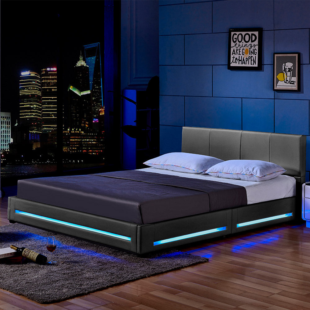 Home Deluxe LED Bett ASTEROID mit Matratze – 180 x 200 cm Dunkelgrau
