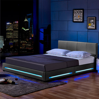 Home Deluxe LED Bett ASTEROID mit Matratze – 180 x 200 cm Dunkelgrau