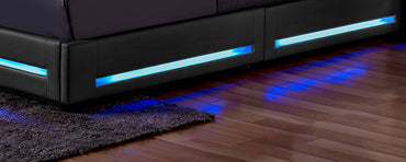 Home Deluxe LED Bett ASTEROID mit Matratze – 140 x 200 cm Dunkelgrau