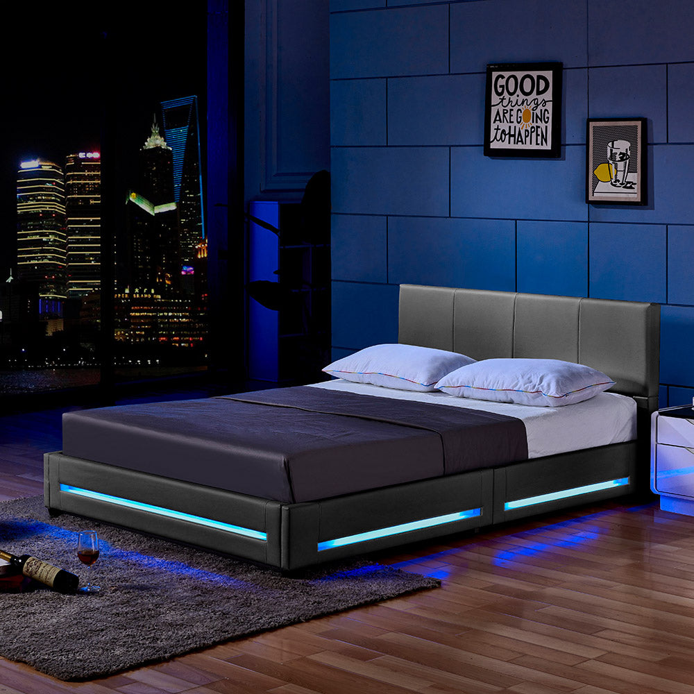Home Deluxe LED Bett ASTEROID mit Matratze – 140 x 200 cm Dunkelgrau