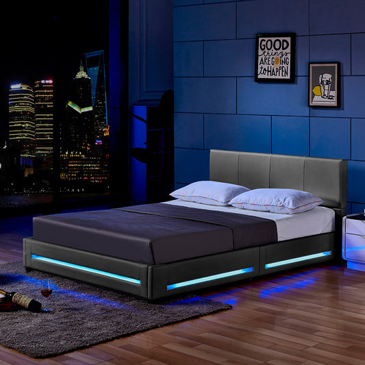 Home Deluxe LED Bett ASTEROID mit Matratze – 140 x 200 cm Dunkelgrau