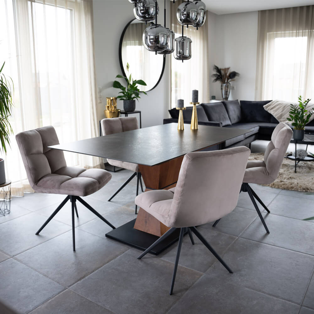 Home Deluxe Esszimmerstuhl drehbar Samt NODA – 6er Set Hellbraun