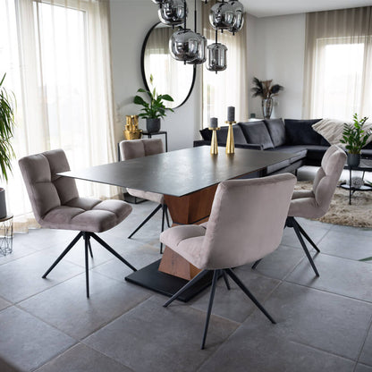 Home Deluxe Esszimmerstuhl drehbar Samt NODA – 6er Set Hellbraun
