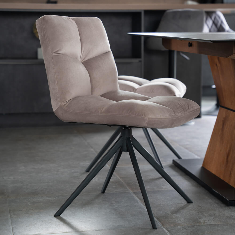 Home Deluxe Esszimmerstuhl drehbar Samt NODA – 6er Set Hellbraun