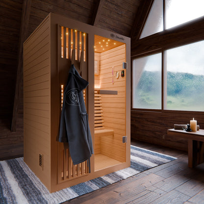 Dewello Finnische Sauna MINTO 120cm x 120cm bei TroniTechnik