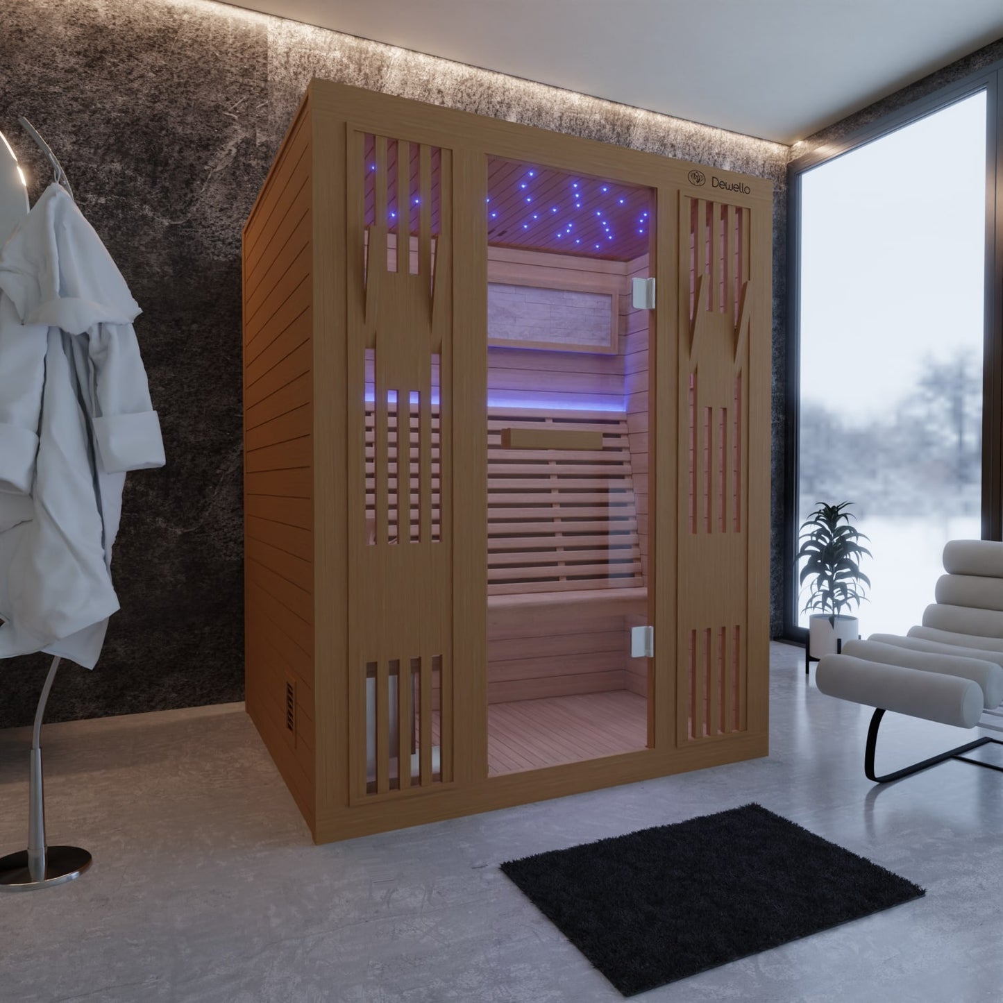 Dewello Finnische Sauna MINTO 150cm x 130cm bei TroniTechnik