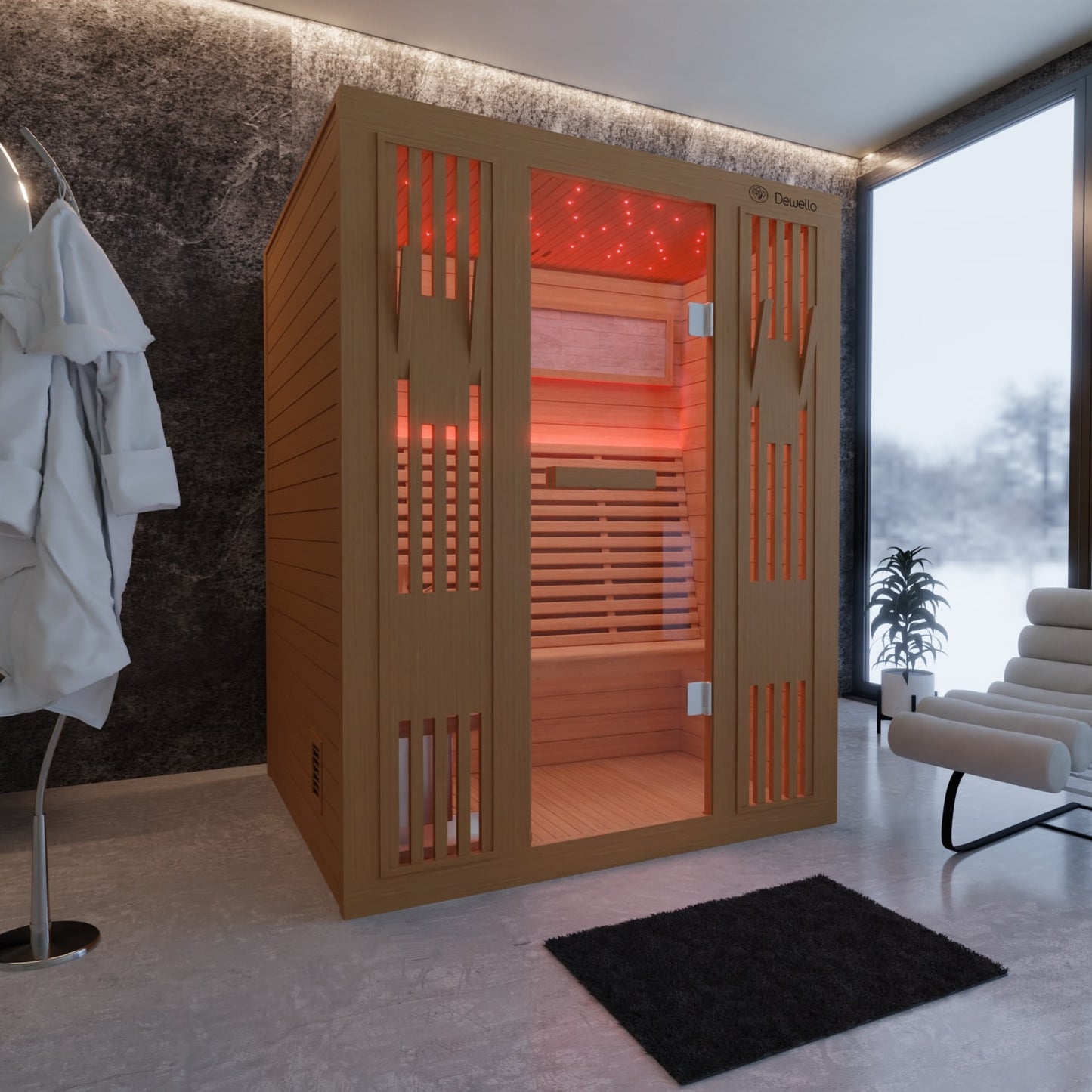 Dewello Finnische Sauna MINTO 150cm x 130cm bei TroniTechnik