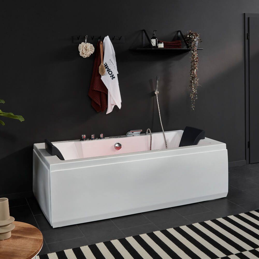 Home Deluxe Whirlpool Badewanne mit Lichttherapie LAGUNA PURE M - 180 x 90 cm