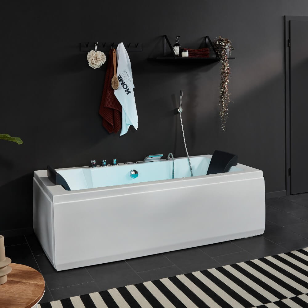 Home Deluxe Whirlpool Badewanne mit Lichttherapie LAGUNA PURE M - 180 x 90 cm