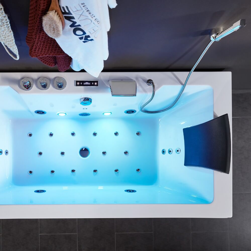 Home Deluxe Whirlpool Badewanne mit Lichttherapie LAGUNA PURE M - 180 x 90 cm