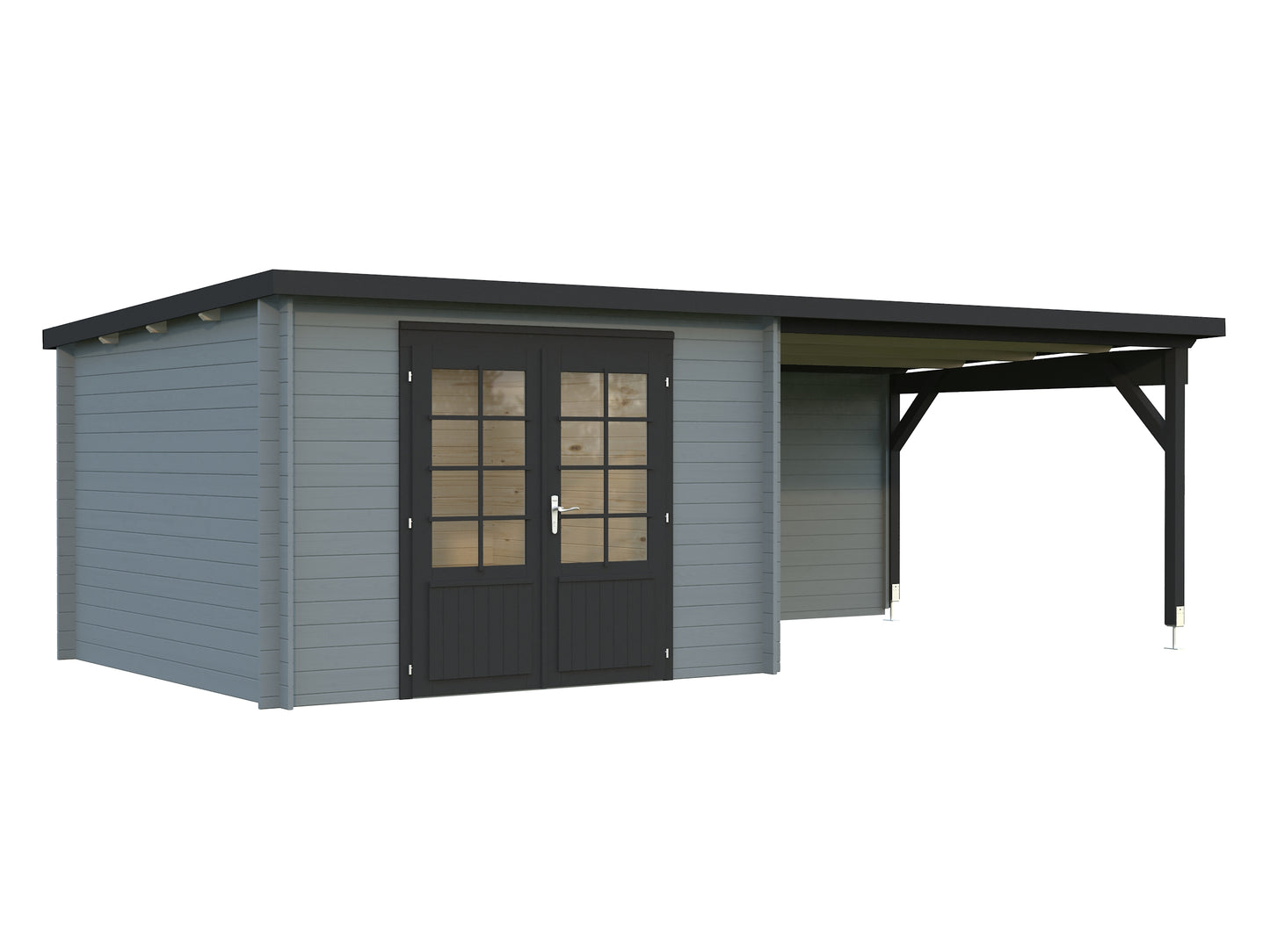Palmako Ella 8,7+10,0 m2 - Lackiert hellgrau RAL7042 + anthrazit RAL7016